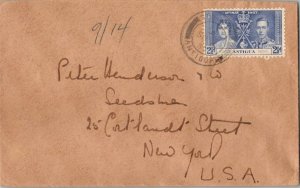 Antigua 2 1/2d KGVI Coronation 1937 St. John, Antigua to New York, N.Y.