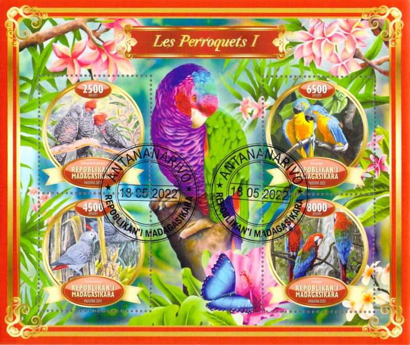 Madagascar 2022 Sheet  Parrots birds 4 values (TS0080)