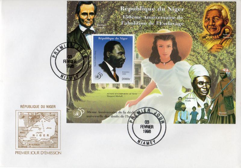 Niger 1998 MARTIN LUTHER KING/MANDELA/50th.Years Human Rights S/S Perforated FDC