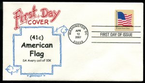 4135 US (41c) Flag SA coil FDC,  Artopages cachet perf 11