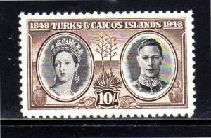 TURKS & CAICOS ISLANDS #100  1948  10 sh  VICTORIA & GEORGE V1     MINT VF LH