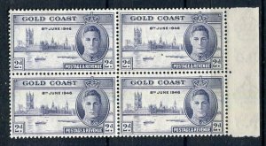 GOLD COAST; 1946 early GVI Victory issue fine Mint hinged BLOCK of 4