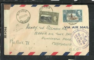 TRINIDAD & TOBAGO COVER (P0501B)  1943 KGVI 24C+6C CENSOR A/M COVER SIPARIA-USA 