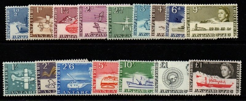 BRITISH ANTARCTIC TERR. SG1/15a 1963 DEFINITIVE SET MNH