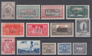 Somalia Sc 10/J55 MLH. 1906-50 issues, 13 different better singles, nice group