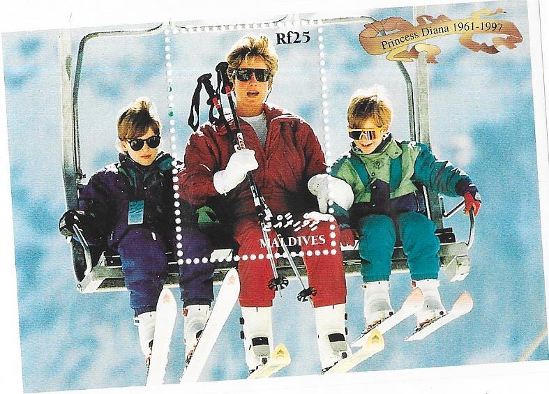 Maldive Islands #2298  Diana on Ski Lift with Willian & Harry (MNH) CV$4.50