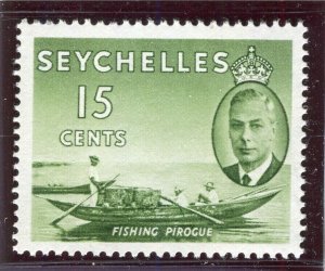 SEYCHELLES; 1952 early GVI issue fine Mint hinged 15c. value