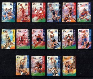 Australia 1996 AFL Football Centenary  Set of 16 Self-adhesives Used