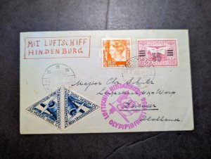 1936 Netherlands Indies Airmail LZ 129 Hindenburg Zeppelin Olympics Flight Cover