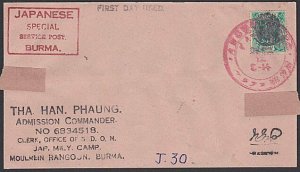 BURMA JAPAN OCCUPATION WW2 - old forged stamp on faked cover................F481