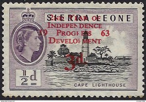 SIERRA LEONE 1963 QEII 3d on ½d Black & Deep Lilac SG257 MH