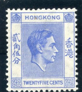 Hong Kong 1938 KGVI 25c bright blue MLH. SG 149. Sc 160.