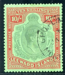 Leeward Islands 1938 KGVI 10s bluish green & deep red/green VF used. SG 113.