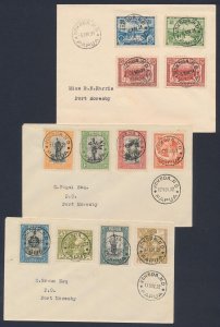 PAPUA 1932 Pictorials ½d-6d tied to covers + 1934 Declaration set (3 covers)