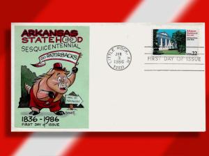 Arkansas Statehood FDC with Handcolored Bennett Cachetoons Precursor Cachet