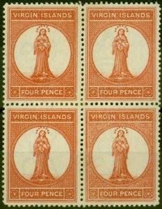 Virgin Islands 1887 4d Chestnut SG35 Fine MM Block of 4