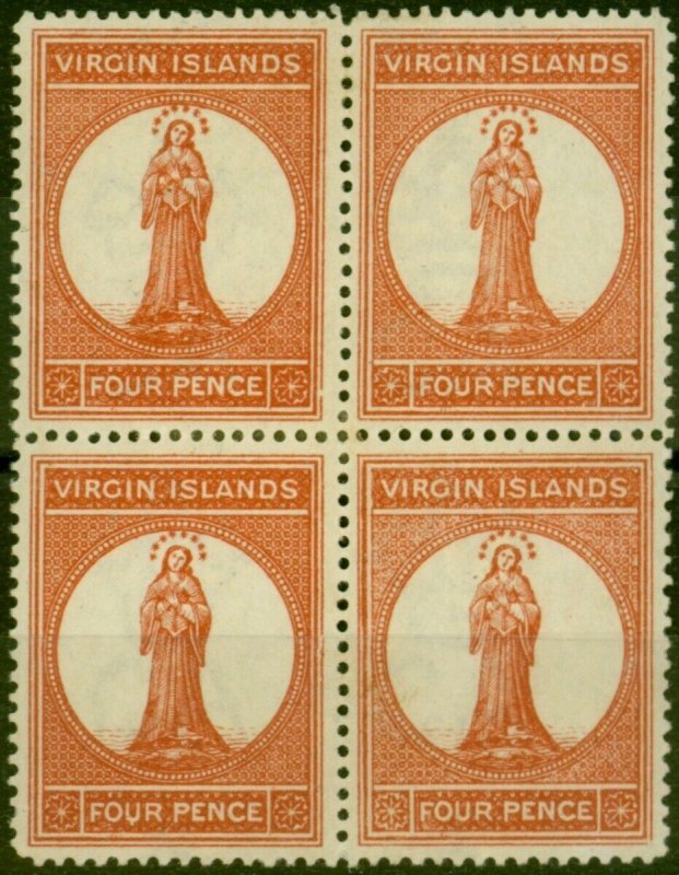 Virgin Islands 1887 4d Chestnut SG35 Fine MM Block of 4