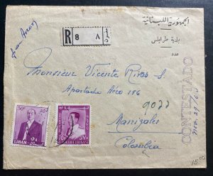 1960 Lebanon Airmail Registered Cover To Manizales Colombia