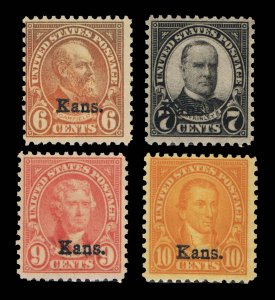 GENUINE SCOTT 664 665 6667 668 F-VF MINT OG NH SET OF 4 KANSAS 1929 OVERPRINTS