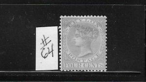 CEYLON SCOTT #64 1872-80 4C (GRAY) PERF 14 - WMK 1- MINT HINGED