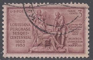 #1020 3c 150th Anniv. Louisiana Purchase 1953 Used