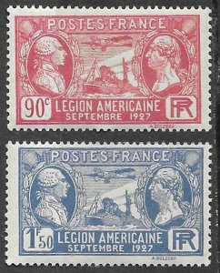 France # 243-44  American Legionnaires Visit  1927  (2)   VF VLH Unused