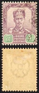 Johore SG49 One Dollar Dull purple and Green Fine used Cat 75 pounds