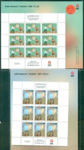 GREENLAND #666-7a, 2014 Europa, Miniature Sheets of 9, NH, VF, Scott $82.00