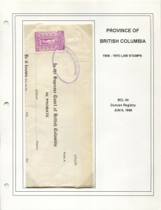 CANADA REVENUE BCL54 USED BRITISH COLUMBIA LAW STAMP DOCUMENT