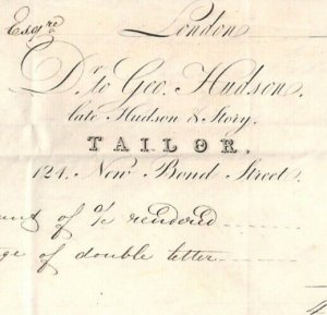 GB HISTORIC LETTER 1834 London *Tailor* NEW BOND ST Engraved Bill-Head MS2739