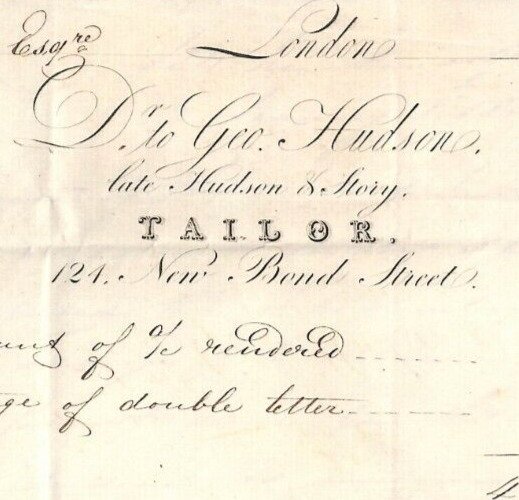 GB HISTORIC LETTER 1834 London *Tailor* NEW BOND ST Engraved Bill-Head MS2739