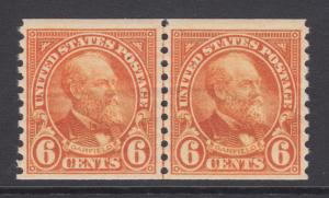 US Sc 723 MLH. 1932 6c deep orange Garfield Joint Line Pair, almost VF