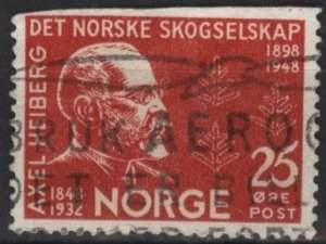 Norway 292 (u filler, clipped) 25ø Axel Heiberg, Soc. of Forestry, dp car (1948)