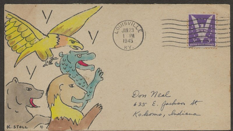 1/23/1945 Louisville KY K Stoll Handpainted Patriotic Cover Design D Neal Ko