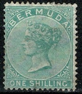 BERMUDA QV 1865-1903 1/- GREEN (25-9-65) UNUSED (MH) SG8 Wmk.CROWN CC P14 VGC