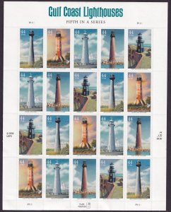 Scott #4413a (4410-13) Gulf Coast Lighthouses Full Sheet of 20 Stamps - MNH