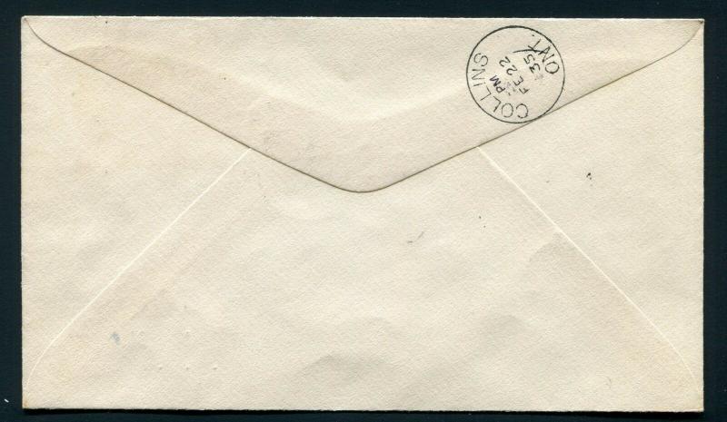 1935 Canada FFC Pickle Crow to Collins - Mailed to Batavia, Illinois USA