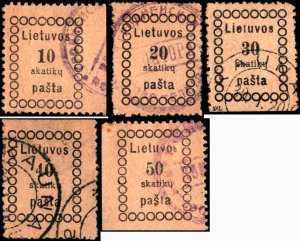 Lithuania #3, 5-8, Incomplete Set(5) W/O #4, 1918, Used
