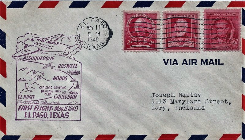 USA 1940 First Flight Cover Scott 859,864,869 Details Below