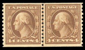 United States, 1910-30 #457 Cat$190, 1915 4c brown, horizontal joint line pai...