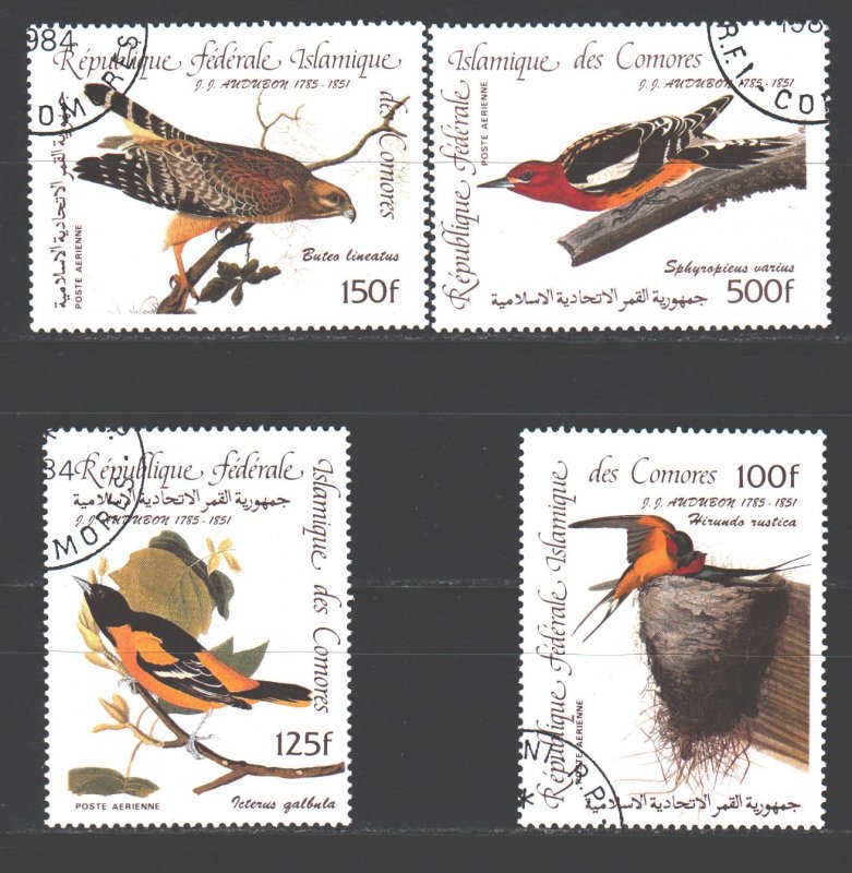 Comoro Islands. 1985. 726-29. Odabon, drawings, birds. USED.