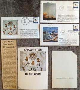 APOLLO 15 Mission, 3 Cacheted Covers, Presentation Card, Weikert Placecard, News