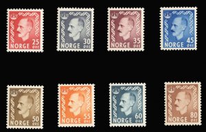 Norway #310-317 Cat$54.90, 1950-51 King Haakon, complete set, never hinged