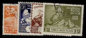 TURKS & CAICOS ISLANDS GVI SG217-220, anniversary of UPU set, FINE USED.