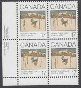 Canada - #871 Christmas Plate Block -MNH