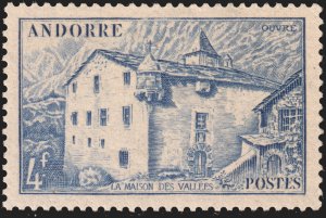 Andorra (French) #92  MOG - 4fr ultra Les Maison des Vallees (1944)