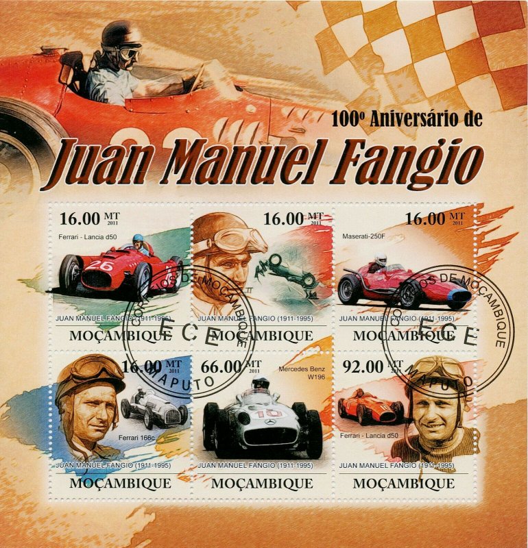 Mozambique 2011 CTO Cars Stamps Juan Manuel Fangio Ferrari Maserati F1 6v M/S 