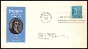 US 845 James Monroe Coil Ioor Typed FDC