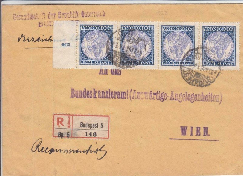 1923, Budapest, Hungary to Wein, Austria, Registered (24276)