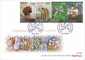 Armenia 2023 FDC Mi 1371-1374 Flora Fauna Caucasian squirrel fox Iris Pyrus